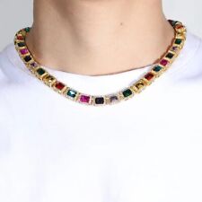 18K Gold Plated 12mm Multi-colored Gemstone & Diamond 18" Necklace 