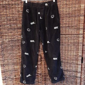 Urban Outfitters Pantalone Donna Piccolo Nero Facce Smiley Ricamato Velluto a coste - Foto 1 di 7