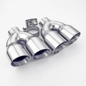 Pair Dual Wall Clamp-on Quad 3.5" Out 2.5" In Angle Cut Stainless Exhaust Tips - Picture 1 of 6