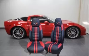 CORVETTE C6 SPORTS 2005-2013 FAUX LEATHER SEATCOVERS IN RED & BLACK COLOUR - Picture 1 of 1