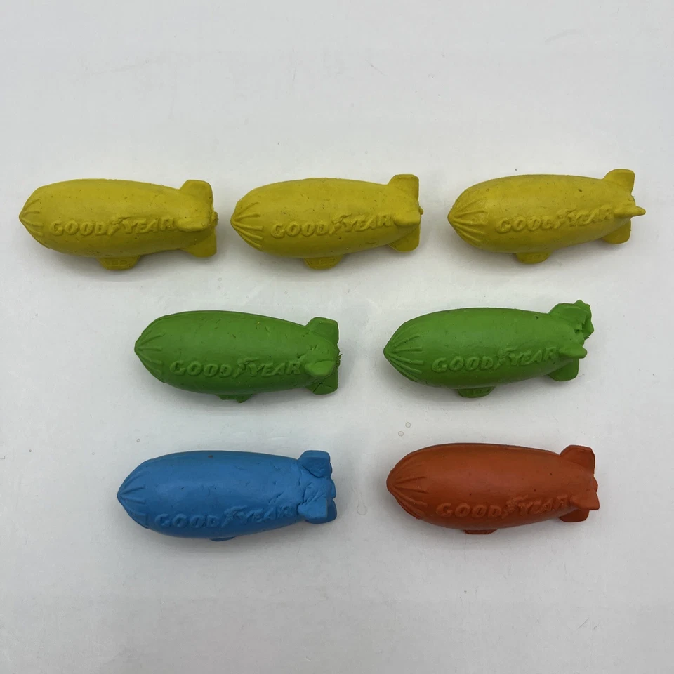 5 gomas de borrar Goodyear Blimp 3 amarillas 2 verdes 1 naranja 1 azul Foto 1 de 1