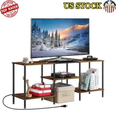 Pequeño soporte de TV con estación de carga estantes de almacenamiento para sala de estar dormitorio nuevo Foto 1 de 4