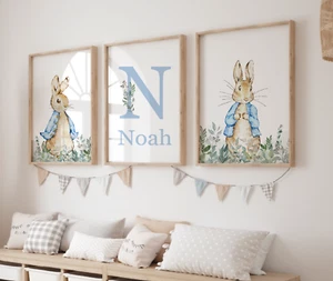 Peter Rabbit Personalised Nursery Prints, Boys Nursery Blue Wall Art, Boys Decor - Picture 1 of 7