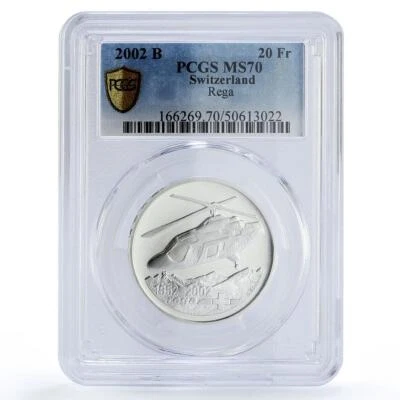 Switzerland 20 francs Rega Helicopter Aviation MS70 PCGS silver coin 2002 - Image 1 of 2