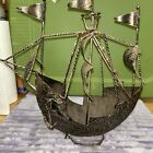 13” Tall Metal Art Pirate Sailing Ship Boat Figure Sculpture Home Decorative