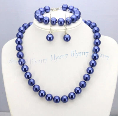 Juego de aretes collar cuentas redondas perlas concha del mar del sur 8/10/12 mm 18"" Foto 1 de 4