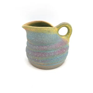 Vintage Artist Signed Raku Style RAINBOW Matte Finish Creamer Pastel Ombre Jug - Picture 1 of 9