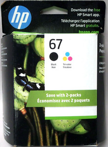 New Genuine HP 67 Black Color 2PK Ink Cartridges, DeskJet 1250 2700 EXP 2025