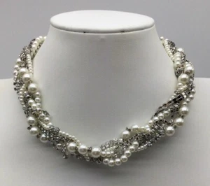 Weißes Haus Schwarzmarkt Silber/Strass Perle verdrehte Halskette NEU - Bild 1 von 4