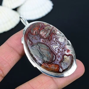 Pretty Crazy Lace Agate Pendant 925 Sterling Silver Pendant Gift For Anniversary - Picture 1 of 4