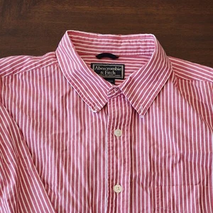 Abercrombie Men's Size XL Red White Striped Long Sleeved Dress Shirt 100% Cotton - Picture 1 of 6