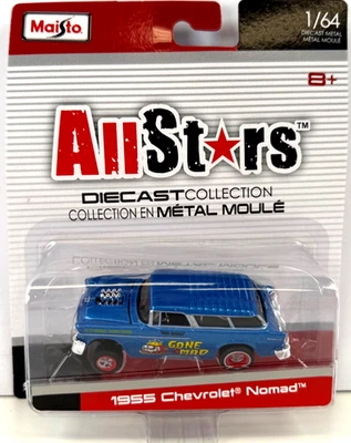 Maisto All Stars 1955 Chevrolet Nomad “Gone Mad” azul fundido 1:64 Series 14 novo - Imagem 1 de 4