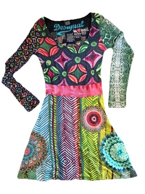 Желательный украшенный цветочный трапециевидный платье богемное геометрический женщин Sz XS/S (без ярлыков) - Изображение 1 из 4