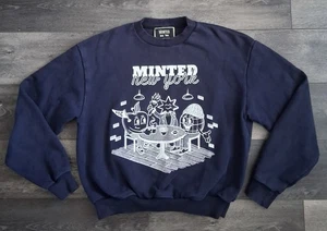 Minted New York Run Club Cafe Graphic Crew Neck Sweatshirt Navy Size Small - Picture 1 of 8