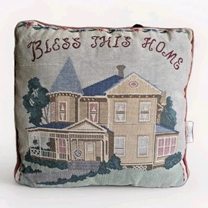 Vintage Gobelin Kissen "Bless This Home" 15 x 15 Cottagecore Country - Bild 1 von 4