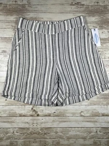 Prosecco Women’s Petite Casual Shorts Striped Navy Ivory Linen Blend Size 8P NWT - Picture 1 of 12