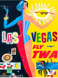 Las Vegas Nevada by Airplane United States Travel Advertisement Art Poster - Picture 1 of 1