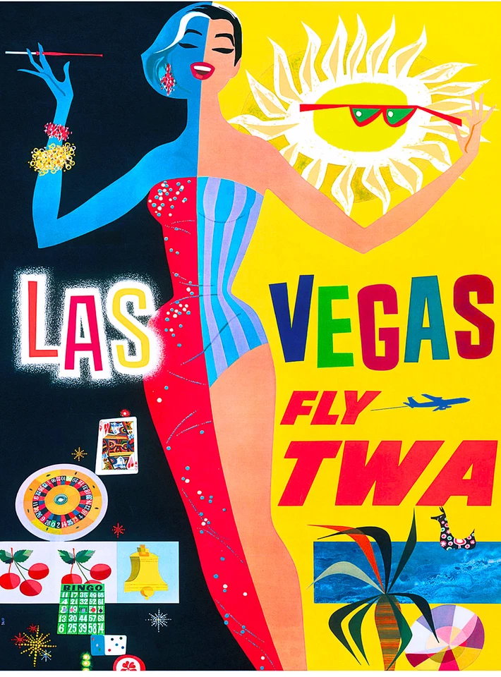 Las Vegas Nevada by Airplane United States Travel Advertisement Art Poster  - Image 1 of 1