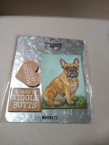 Primitives Kathy Wooden Frenchie Wiggle Butts 3 pc Magnet Set NIP Dog Gift - Picture 1 of 2