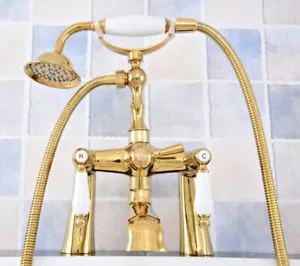 Gold Color Brass Bathroom Bath Clawfoot Tub Mixer Tap Faucet Hand Shower ytf782 - Picture 1 of 8