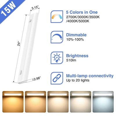 1-4x Luz LED debajo del gabinete 12-24 pulgadas 5CCT regulable enchufe armario vinculable Foto 1 de 4