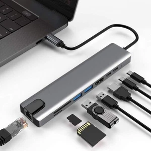 Type-C 8 in 1 4K HDMI For Mac Book Pro USB-C Hub Multi-port Card Reader Adapter - Picture 1 of 10