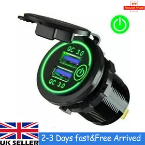 12 V Auto Zigarettenanzünder Buchse Dual QC3.0 USB Port Schnell Ladegerät Netzteil - Bild 1 von 15