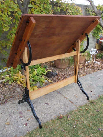 1916 Antique Hamilton Drafting Table Maple / Cast Iron Based - Pine, Red Oak Top Cover