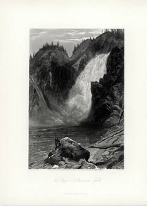 "The Upper Yellowstone Falls" 1874 Engraving - Picture 1 of 3