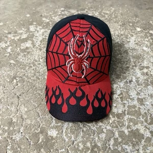 Spider Youth Snapback Cap Black Red Flames Baseball Embroidered Hat - Picture 1 of 6