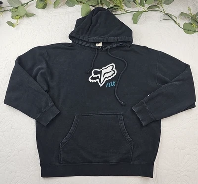 Pulôver com capuz preto vintage Fox Racing gráfico tamanho G - Imagem 1 de 4