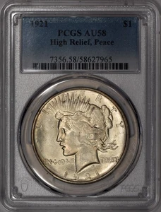 1921 High Relief Peace Silver Dollar $1 PCGS AU58 - Picture 1 of 3