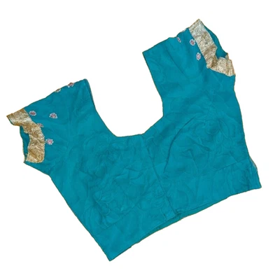 Top corto adornado floral verde azulado indio hecho a mano pequeño mediano I1 hada boho Foto 1 de 4