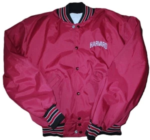 VINTAGE 1970s HARVARD CRIMSON VARSITY BOMBER JACKET,EMBROIDERED, ADULT L, DELONG - Picture 1 of 3