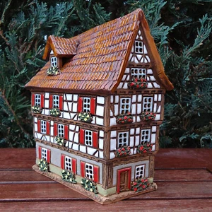 Keramik Lichterhaus "Rosenhäusle" Esslingen Fachwerkhaus Teelicht-Duftölhaus - Bild 1 von 7