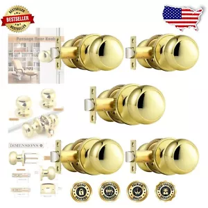 Classic Polished Brass Door Knob Set - Universal Fit 5-Pack for Hallway & Closet - Picture 1 of 8