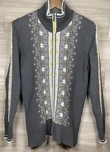 Eddie Bauer Sweater Gray w/Snowflake Mock Neck Full Zip Womens XL EUC - Picture 1 of 5