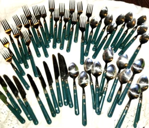 Vtg Pier One Flatware Teal Green 8 place settings +++ VGC - Picture 1 of 16