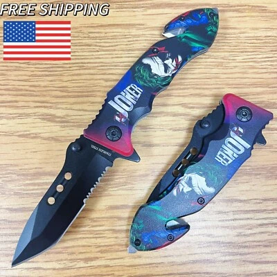 Faca de bolso 8"Coringa Batman filme preto luxo tático mola auxiliar lâmina dobrável - Imagem 1 de 4