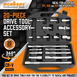 20 PCS Extension Bar Set 1/4" 3/8" 1/2" Drive Socket Extension Set Joint Adaptor - Picture 1 of 7