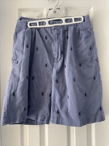 Polo Ralph Lauren Mens 31 Pleated Tyler Shorts All Over Pony Embroidered Blue - Picture 1 of 8