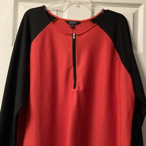 Lauren Ralph Lauren 3X Black & Orange 1/4 Zip Active Blouse NWT $65 Raglan Sleev - Picture 1 of 8