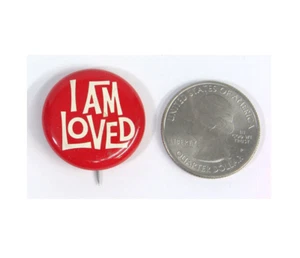 Early 1970s I Am Loved Pinback Button Vintage Red Graphics Helzberg Christian - Picture 1 of 2