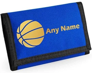 Basketball Design Personalised BLUE Boys Kids Ripper Wallet With Coin Holder - Picture 1 of 10