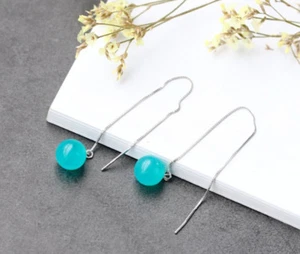 B06 Lungo Orecchini Sfera Di Amazonite Amazonenstein Argento Sterling 925 - Imagen 1 de 10