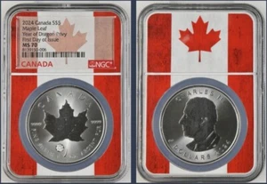 2024 RCM $5 1oz MAPLE LEAF YEAR OF THE DRAGON NGC MS70 FIRST DAY OF ISSUE POP 9 - Picture 1 of 2