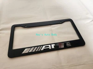 Fits For Mercedes Benz AMG Silver 3D Emblem Mark Black License Plate Frame - Picture 1 of 4