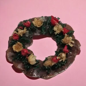 Dollhouse Holiday Wreath Handmade Diorama Vintage Miniatures Dried Flowers 80s - Picture 1 of 6