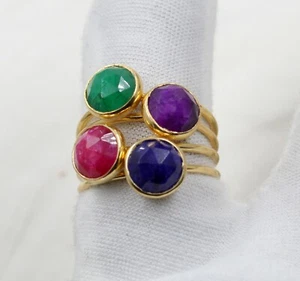 Multi Sapphire Treated Corundum Gold Plated Ring 925 Sterling Silver Jewelry - Picture 1 of 28
