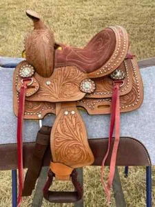 Premium Western Horse Saddle Pony Floral Tooled Size- 8 inch With Tack Set - Picture 1 of 5